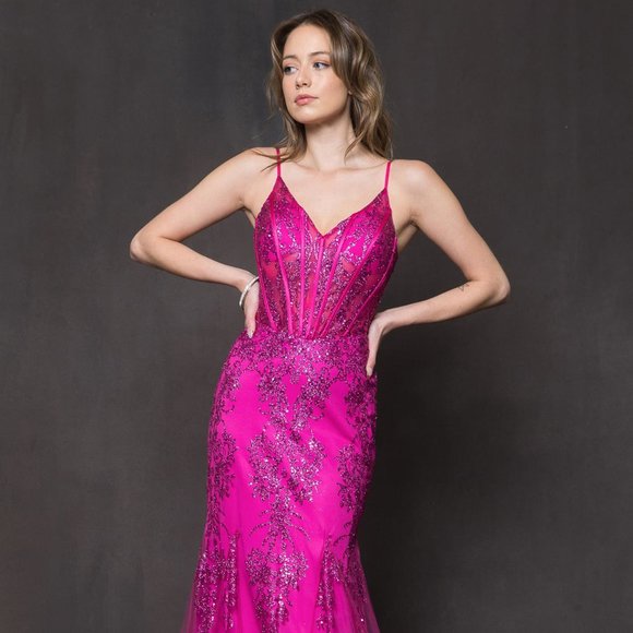 NEW MAGENTA LONG OFF THE SHOULDER SLEEVELESS DRESS WITH STRAPS AND ZIPPER BZ015 - Picture 1 of 7